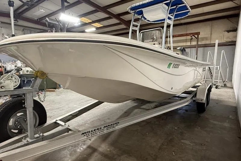 Slide: The Image of 2020 Carolina Skiff 21 LS boat on trailer in indoor storage facility. - 4