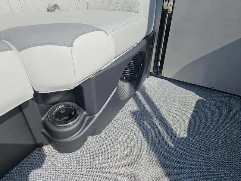 Slide: The Image of Interior of Avalon Catalina 2585 Quad Lounger 2026 with speaker and cup holder. - 43