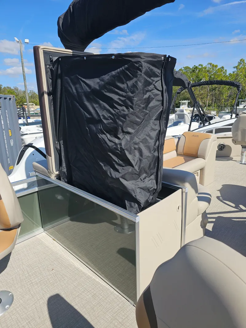 Slide: The Image of 2026 Avalon Venture 85 Tritoon with raised canopy. - 18