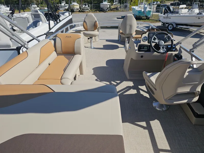 Slide: The Image of Interior of Avalon Luxury Pontoons VENTURE 85, 2026 model, featuring luxurious seating. - 4