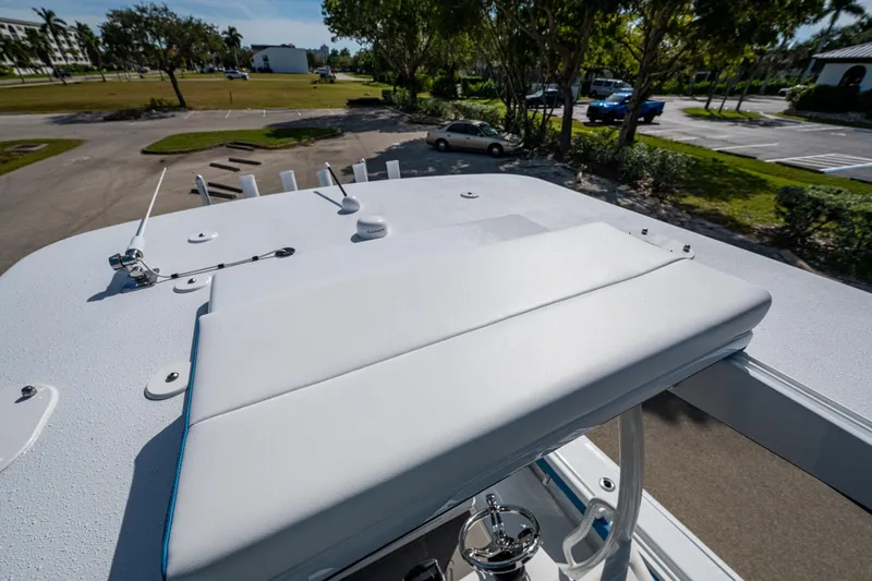 Slide: The Image of 2026 Yellowfin 26 Hybrid boat rooftop view with antennas and equipment. - 46