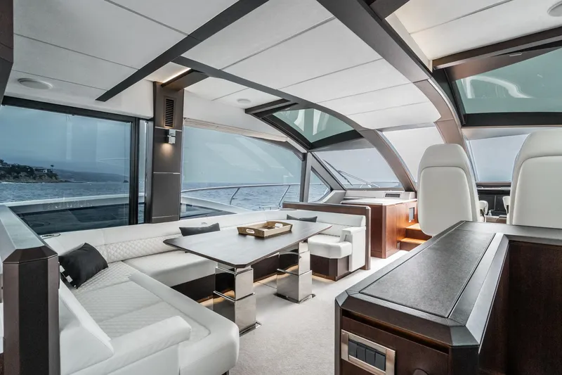 Slide: The Image of Luxurious interior of 2023 Galeon 640 Fly yacht with modern seating and ocean view. - 21