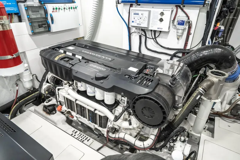 Slide: The Image of Engine room of 2023 Galeon 640 Fly yacht featuring Volvo Penta engine. - 70