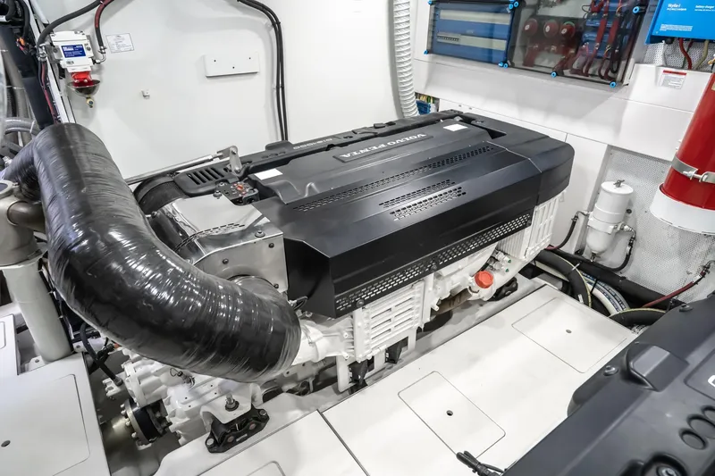 Slide: The Image of Engine room of 2023 Galeon 640 Fly yacht featuring a Volvo Penta engine. - 72