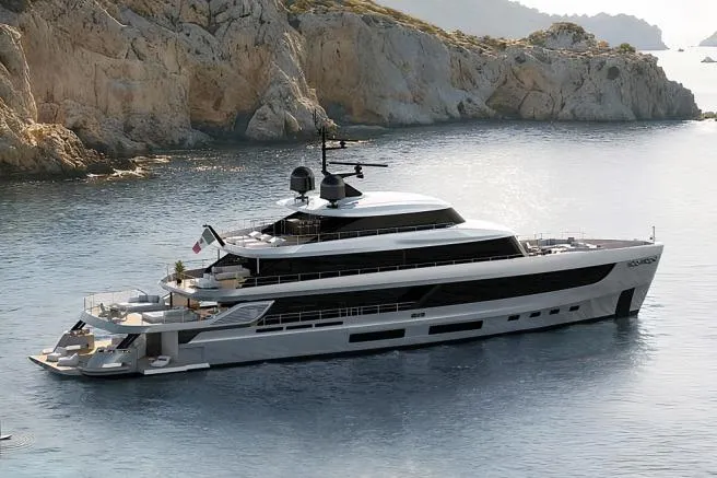 The Image of 2026 Azimut Grande 44M yacht cruising near rocky coastline. - 0