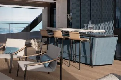 Slide: The Image of Luxurious interior of 2026 Azimut Grande 44M yacht with modern bar and seating area. - 12