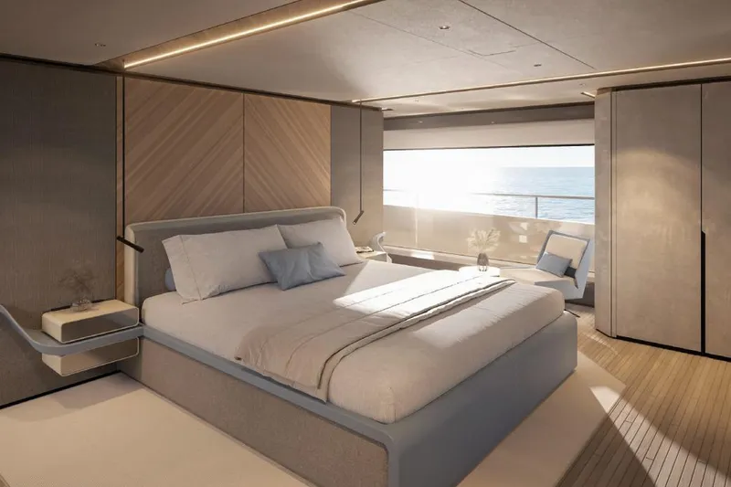Slide: The Image of Luxurious bedroom interior of 2026 Azimut Grande 44M yacht with ocean view. - 15