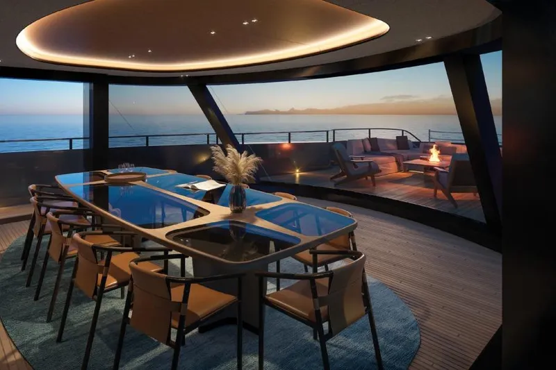 Slide: The Image of Luxurious interior of 2026 Azimut Grande 44M yacht with ocean view and elegant dining area. - 20