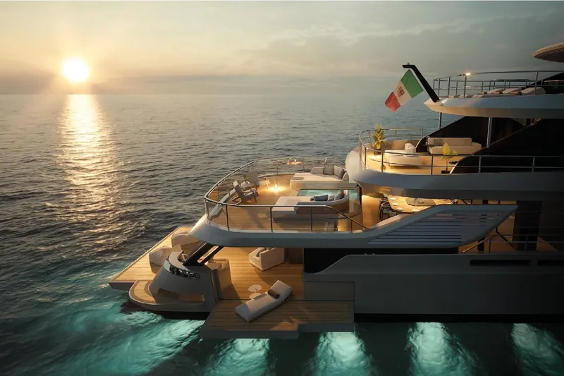 Slide: The Image of Luxurious Azimut Grande 44M yacht at sunset, featuring elegant outdoor seating and ocean views. - 3