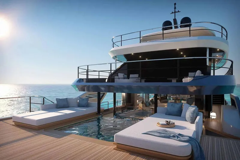 Slide: The Image of Manufacturer Provided Image: Luxurious Azimut Grande 44M yacht, 2025 model, featuring elegant deck and pool area. - 4