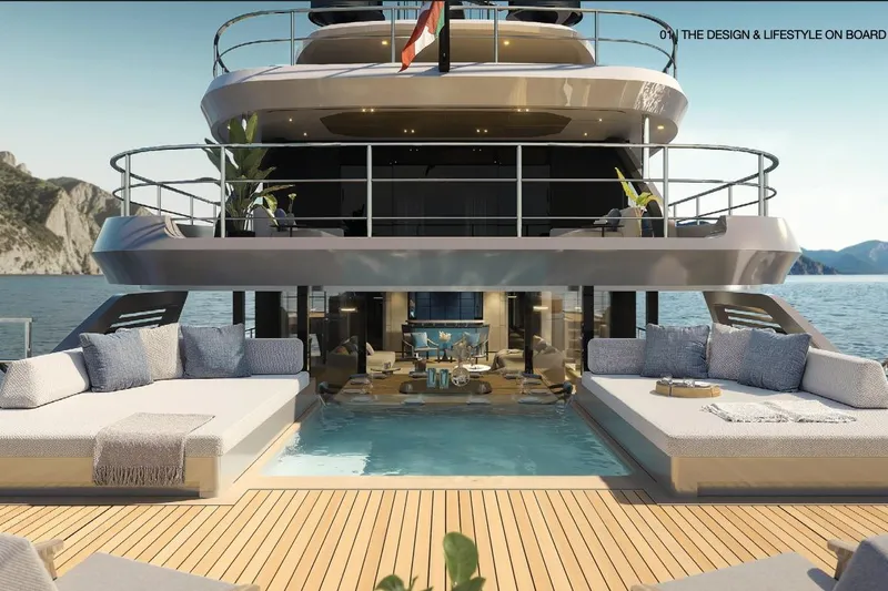 Slide: The Image of Luxurious Azimut Grande 44M yacht deck with pool, elegant seating, and ocean view, 2026 model. - 6