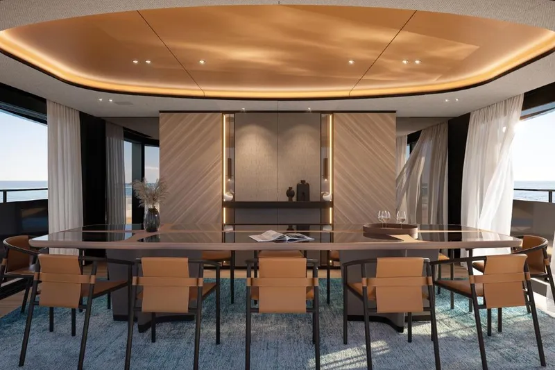 Slide: The Image of Luxurious dining area on 2026 Azimut Grande 44M yacht, featuring elegant decor and ocean views. - 7