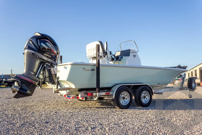 Slide: The Image of 2026 Tidewater 2110 Bay Max boat on trailer with Yamaha outboard motor. - 23