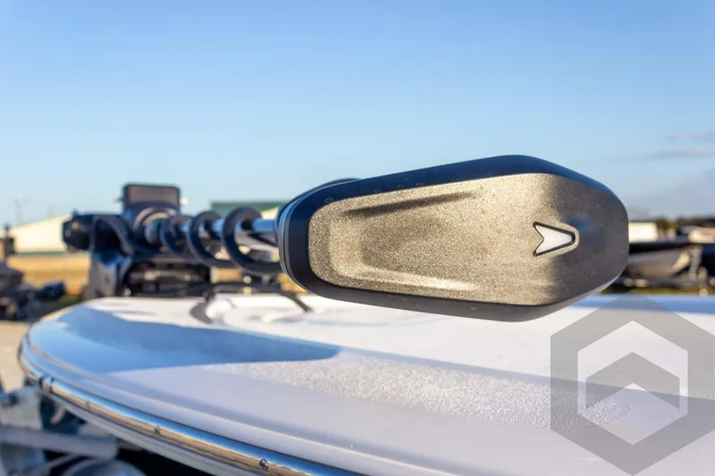 Slide: The Image of 2026 Tidewater 2110 Bay Max boat detail with trolling motor, sunny day. - 27