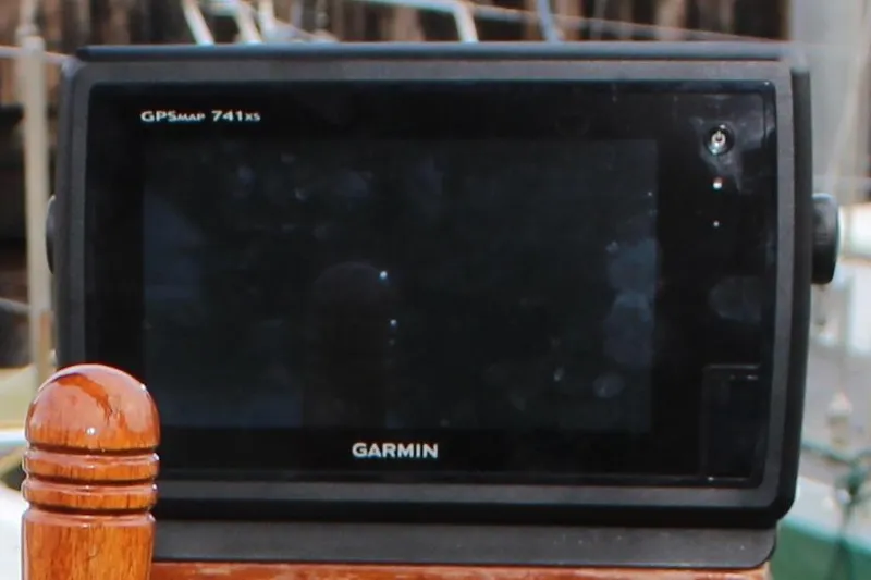 Slide: The Image of Garmin GPSMAP 741xs on 1975 William Garden Porpoise boat, close-up view. - 12