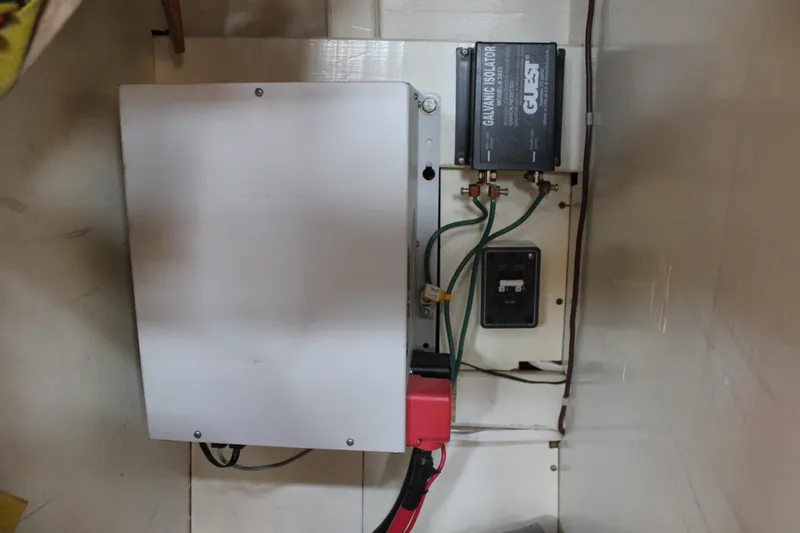 Slide: The Image of Electrical panel with galvanic isolator on 1975 William Garden Porpoise boat. - 56
