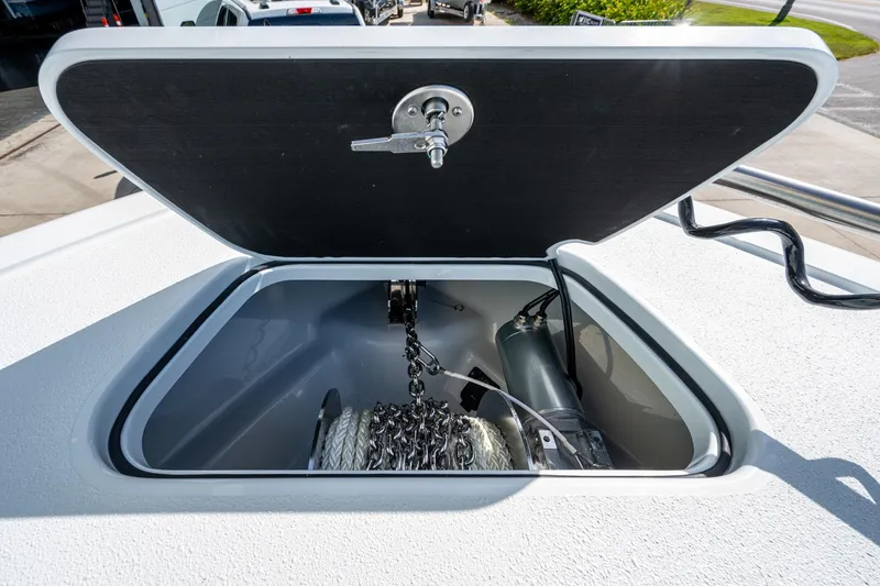 Slide: The Image of Anchor storage compartment on 2026 Yellowfin 36 Offshore boat. - 32