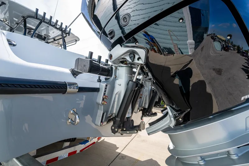 Slide: The Image of 2026 Yellowfin 36 Offshore boat engine detail with hydraulic components. - 41