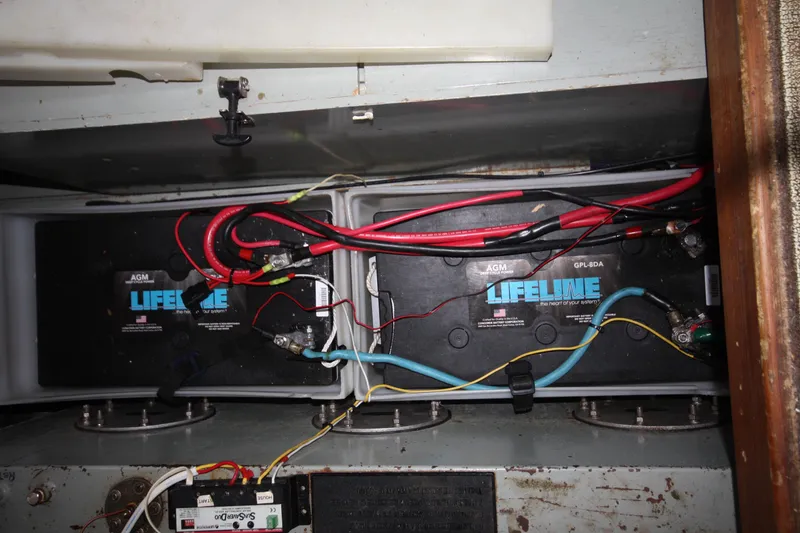 Slide: The Image of Battery compartment of a 1984 Nauticat 33 with Lifeline AGM batteries. - 40