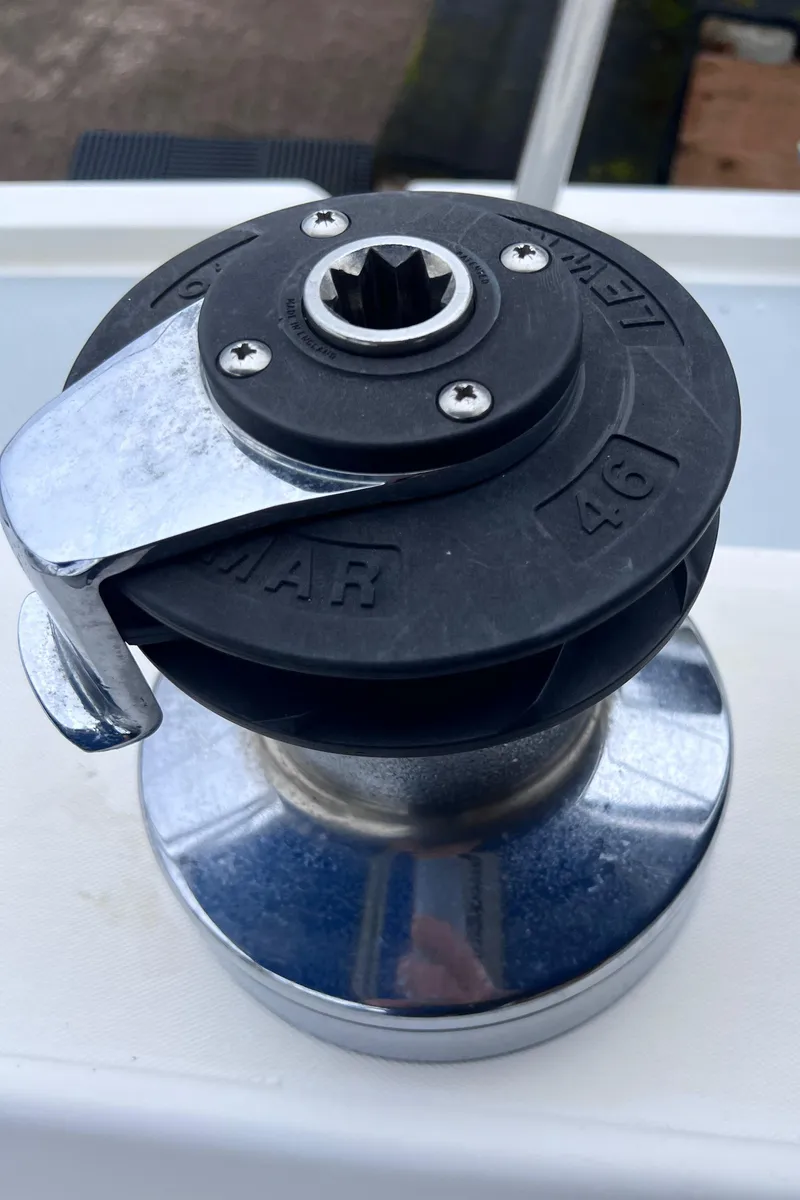 Slide: The Image of Close-up of a winch on a 1989 Catalina 36 sailboat. - 19