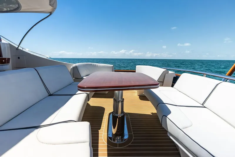 Slide: The Image of Luxurious 2019 Zeelander Z55 yacht deck with elegant seating and ocean view. - 21