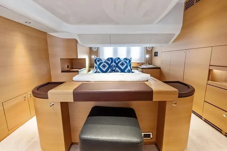 Slide: The Image of Luxurious 2019 Zeelander Z55 yacht interior with modern wood finish and stylish bedding. - 46