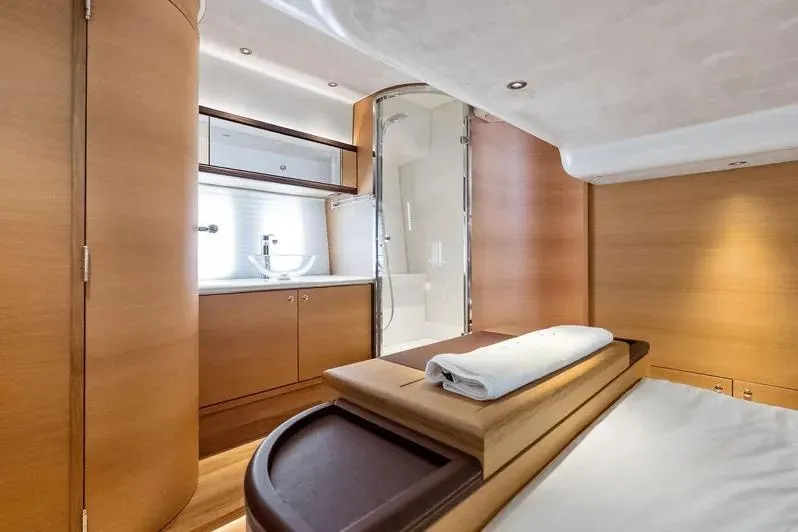 Slide: The Image of Luxurious interior of 2019 Zeelander Z55 yacht with modern wood finishes and elegant design. - 49