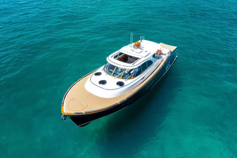 Slide: The Image of 2019 Zeelander Z55 yacht on clear turquoise water, aerial view. - 9