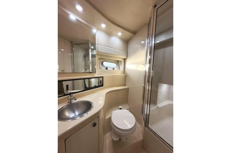 Slide: The Image of Luxurious bathroom in 2002 Bayliner 3988 Command Bridge Motoryacht with modern fixtures. - 42