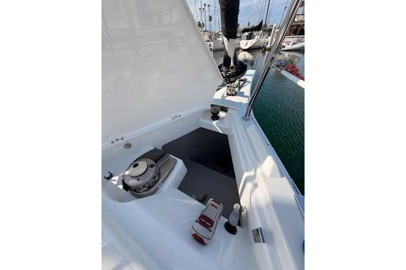 Slide: The Image of 2025 Jeanneau Sun Odyssey 350 yacht deck with winch and mooring equipment. - 28