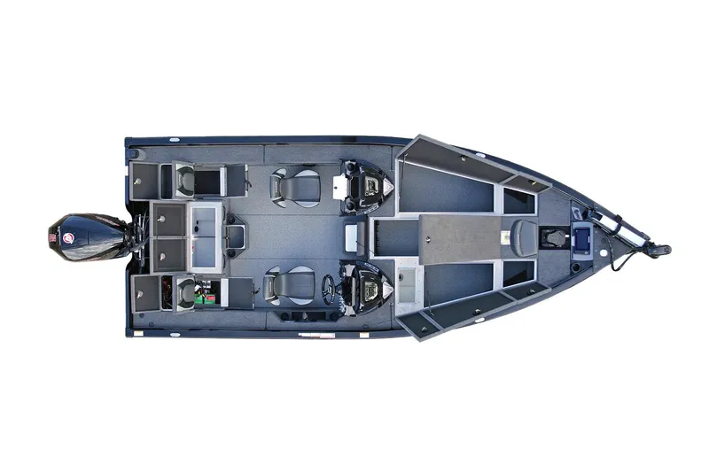 Slide: The Image of Manufacturer Provided Image: Top view of 2025 Lund 2075 Pro-V Bass XS fishing boat layout. - 2