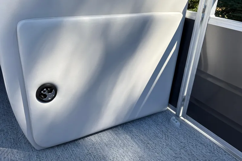 Slide: The Image of Interior view of 2026 Sun Tracker Fishin' Barge 20 DLX, featuring sleek panel design. - 26
