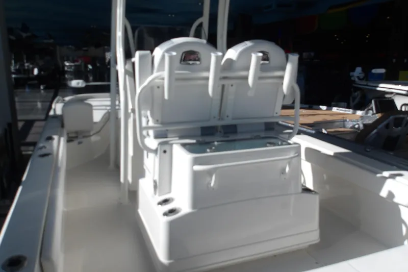 Slide: The Image of 2026 Ranger 2360 Bay boat interior with seating and storage compartments. - 9