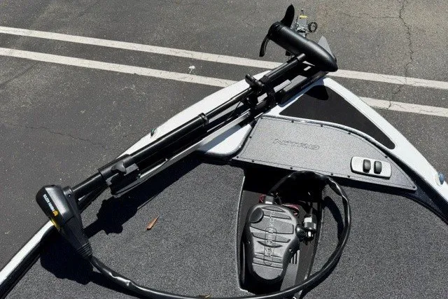 Slide: The Image of 2026 Nitro Z17 boat deck with trolling motor and foot pedal controls. - 7