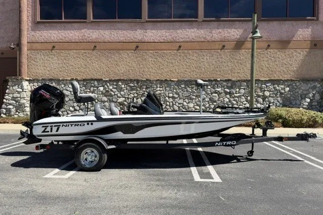 The Image of 2026 Nitro Z17 boat parked outdoors, featuring sleek design and modern features. - 0