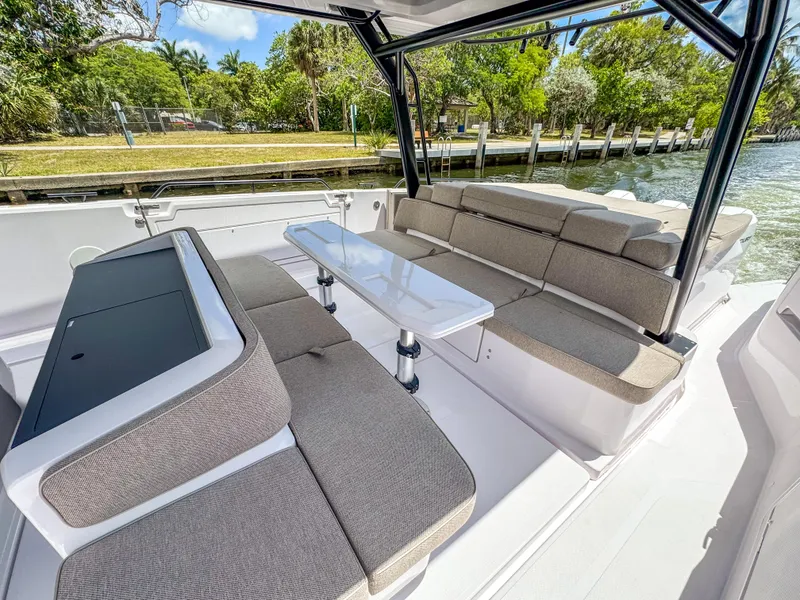 Slide: The Image of Luxurious seating area on 2024 Axopar 45 ST BRABUS Trim Mediterrana boat. - 10
