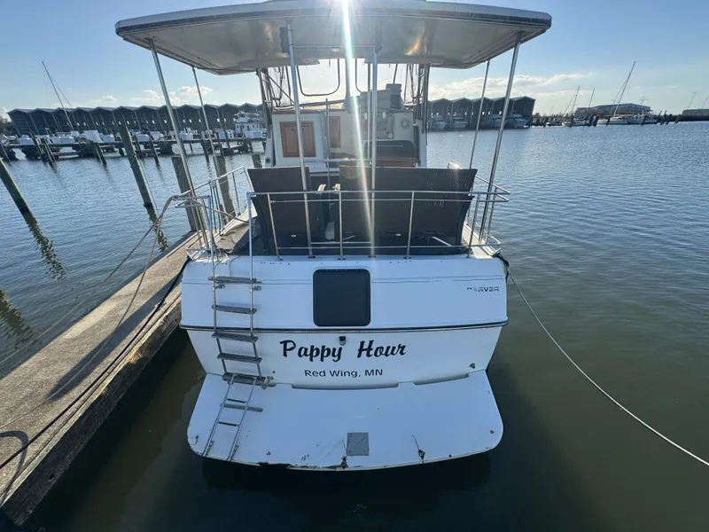 Slide: The Image of 1987 Carver 3607 Yacht docked in Red Wing, MN. - 2