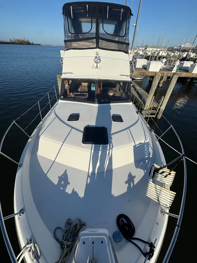 Slide: The Image of 1987 Carver 3607 Aft Cabin Motor Yacht docked at marina. - 29