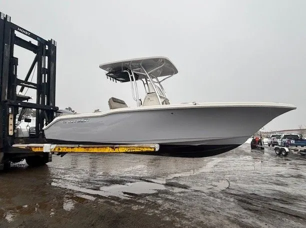 Slide: The Image of 2024 Key West 239 FS boat on a forklift. - 5