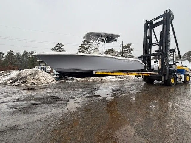 Slide: The Image of 2024 Key West 239 FS boat on forklift outdoors. - 9