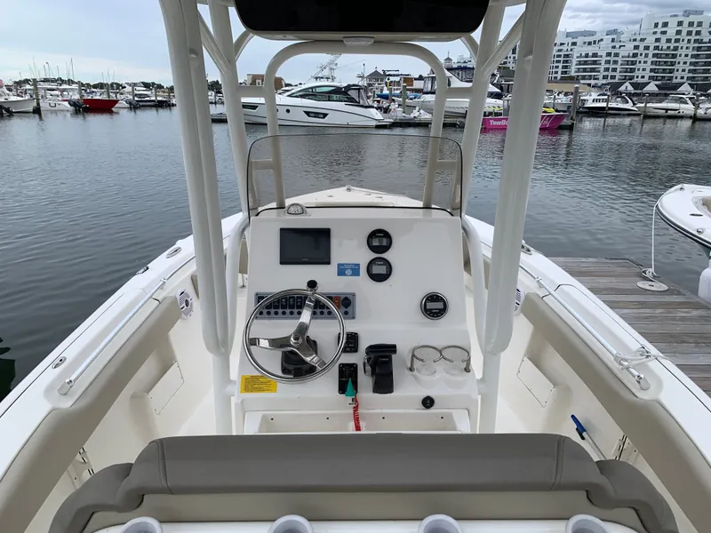 Slide: The Image of Interior view of 2023 Key West 239 FS boat at marina. - 2