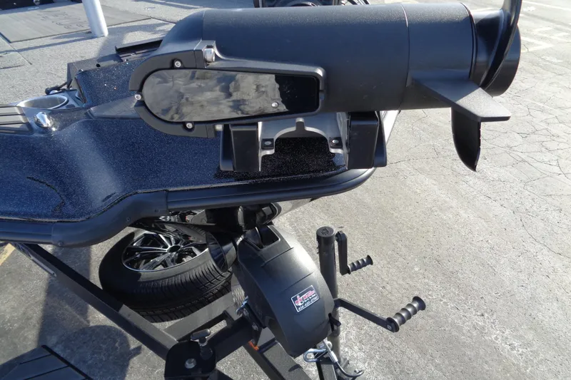 Slide: The Image of 2022 Vexus DVX22 boat motor and propeller detail on a trailer. - 13