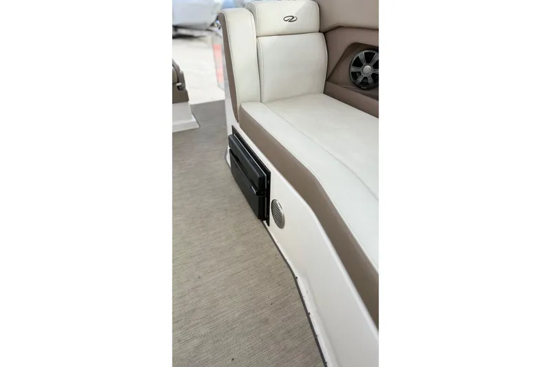 Slide: The Image of 2018 Regal 28 Express boat bathroom with toilet, shower, and mirror. - 18