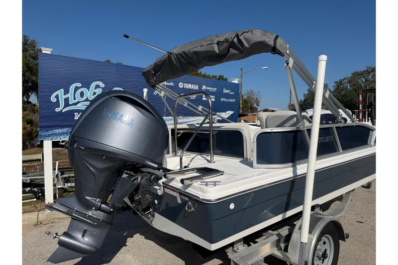 Slide: The Image of 2026 Hurricane FunDeck 198 RE OB boat with Yamaha outboard motor at Holiday Marine. - 3