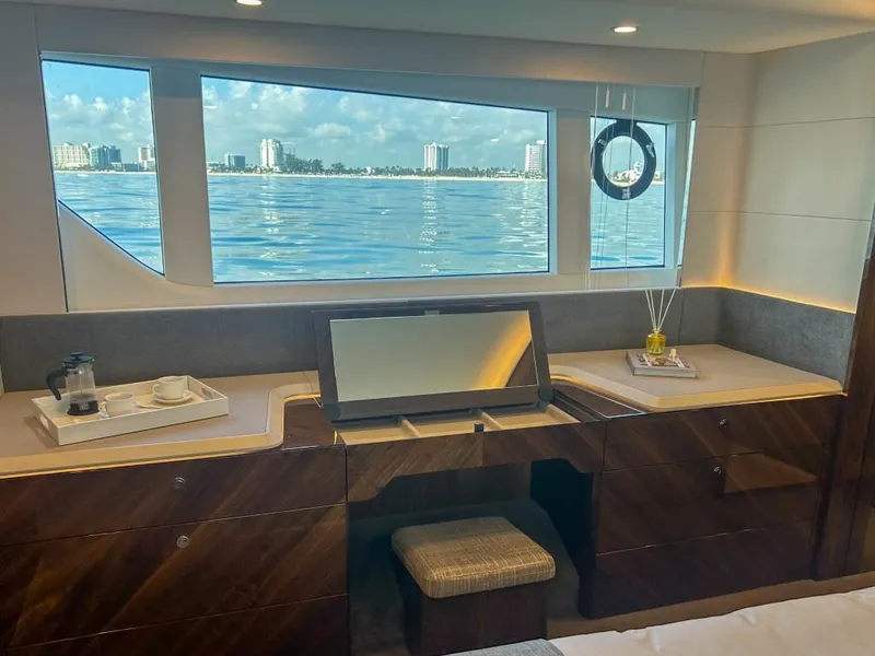 Slide: The Image of Luxurious interior of 2024 Fairline Squadron 68 yacht with ocean view. - 24