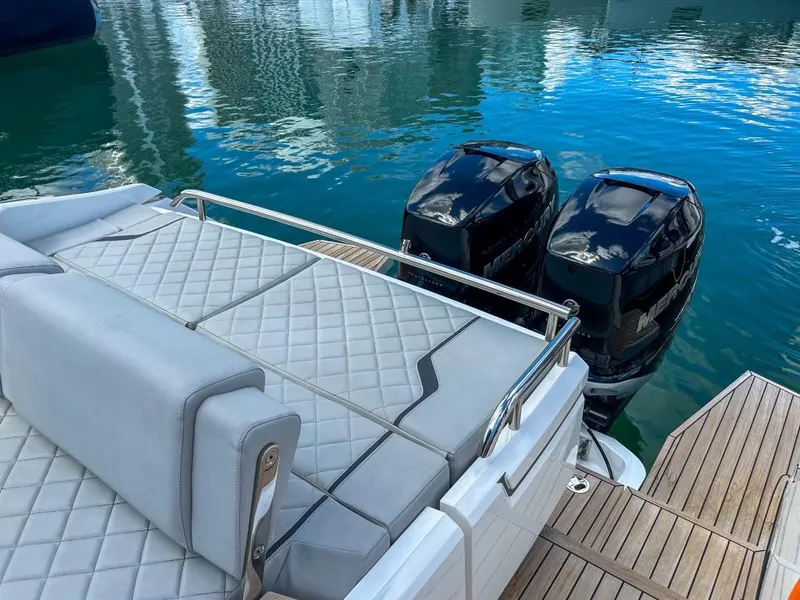 Slide: The Image of 2023 Fairline F//Line 33 Outboard with twin engines and luxurious seating. - 19