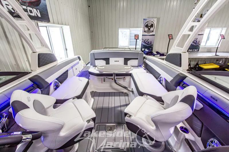 Slide: The Image of 2026 Chaparral SSX 6 boat interior with luxurious seating and modern design. - 29