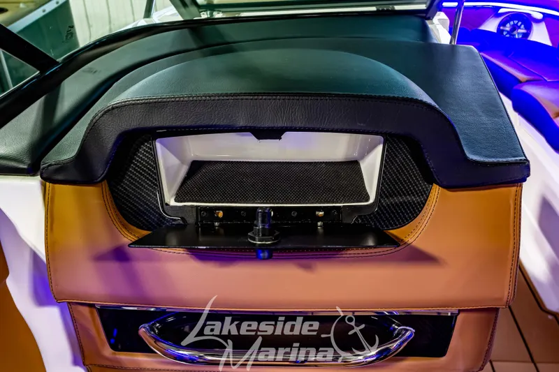 Slide: The Image of 2026 Chaparral SSX 6 boat interior with luxurious leather seating and modern design. - 20