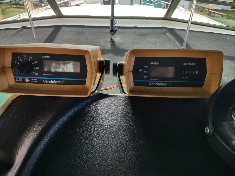 Slide: The Image of 1987 Chris-Craft 381 Catalina dashboard with Sandpiper instruments. - 12