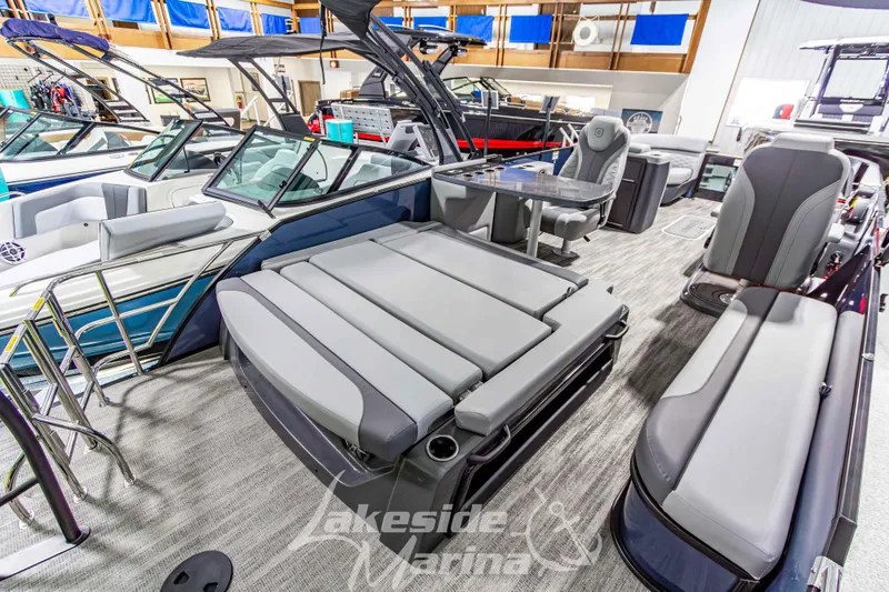 Slide: The Image of 2026 Godfrey Monaco 255 MTF boat interior with luxurious seating and modern design at Lakeside Marina. - 41